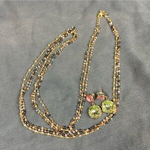 Lot bundle Gold Tone Multicolor Long Necklace Sugarfix Rhinestone Jewel Earrings